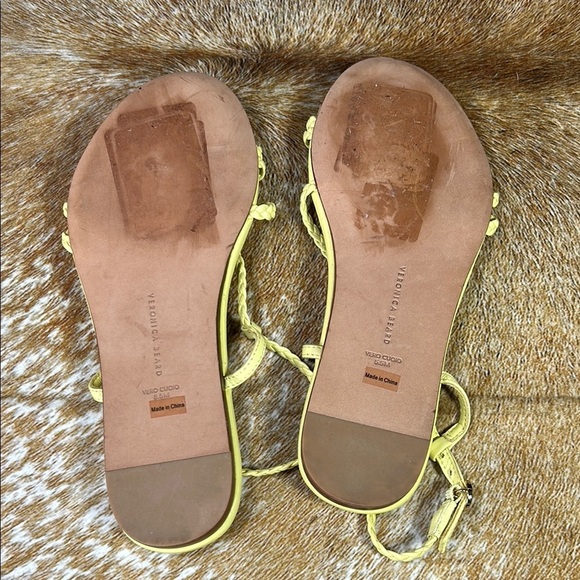 EUC Veronica Beard US 5.5M Women Yellow Braided Strap Sandal Flat Leather Summer - Picture 5 of 11
